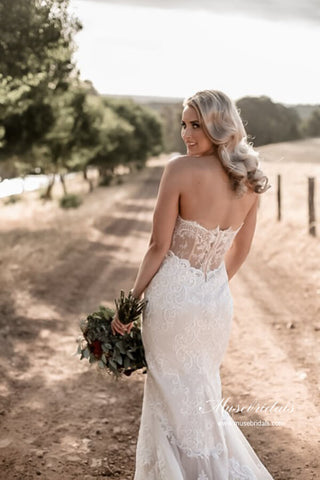 Tulle Mermaid Sweetheart Vintage Wedding Dresses With Lace Appliques