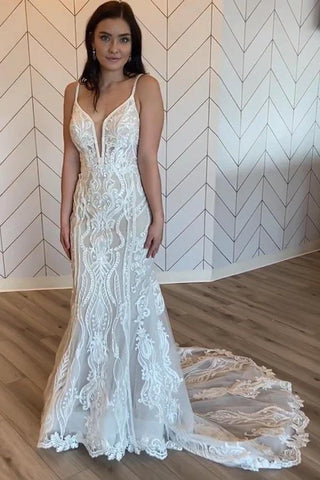 Tulle Vintage Mermaid Floral Lace Wedding Dresses, Bridal Gown