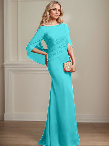 Trompete/Meerjungfrau U-Boot-Ausschnitt Bodenlang Chiffon Mutter der Braut Kleid Mit Plissee