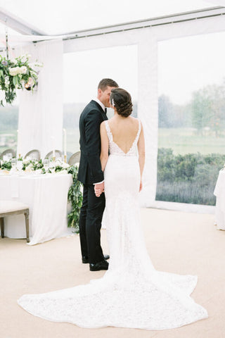 Vintage Ivory Lace Mermaid V Neck Wedding Dress, Bridal Dresses