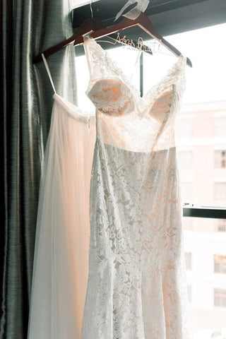Vintage Ivory Lace Mermaid V Neck Wedding Dress, Bridal Dresses