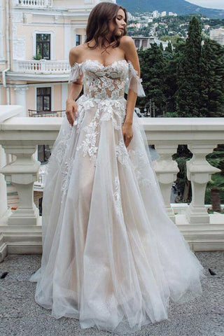 Vintage Lace A-line Sweetheart Off-the-Shoulder Beach Wedding Dresses