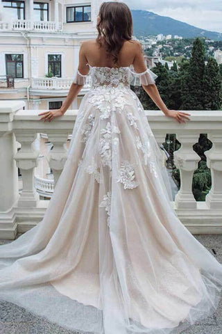 Vintage Lace A-line Sweetheart Off-the-Shoulder Beach Wedding Dresses