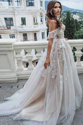 Vintage Lace A-line Sweetheart Off-the-Shoulder Beach Wedding Dresses