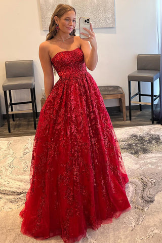 Zara |A-line Sequined Lace Long Prom Dress with Pockets