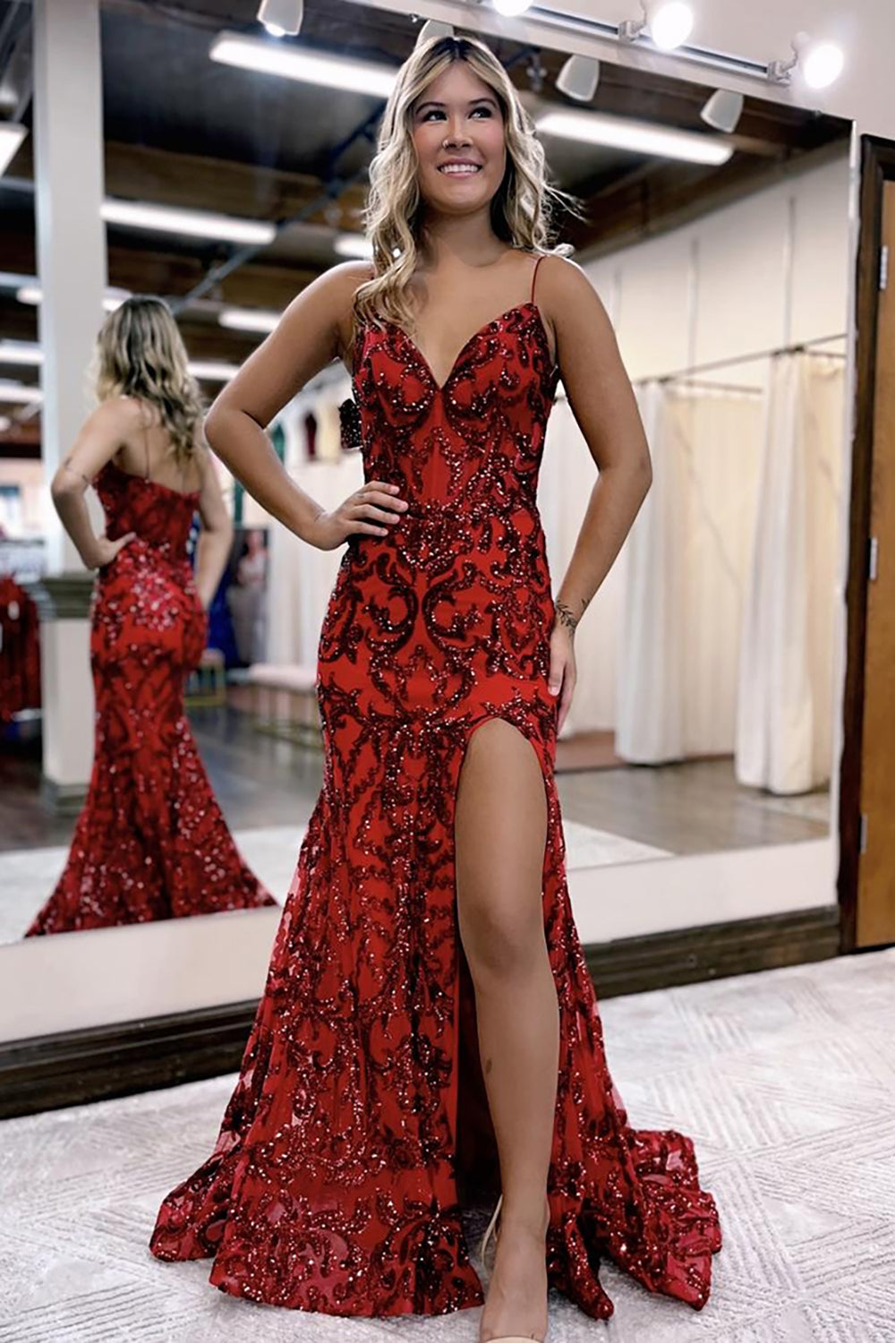 Orange Spaghetti Straps Mermaid Prom Dress