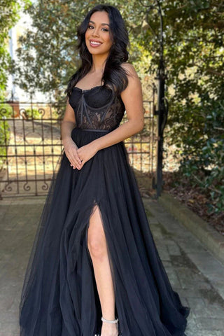 A-Linien-Ballkleid aus Tüll mit Herzausschnitt und Schlitz