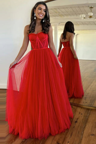 A-Linien-Ballkleid aus Tüll mit Herzausschnitt und Schlitz