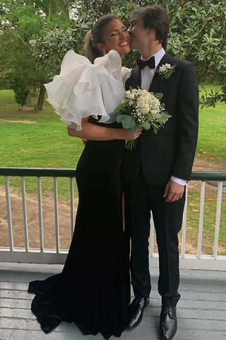 Mermaid V Neck Velvet Prom Dress with Slit