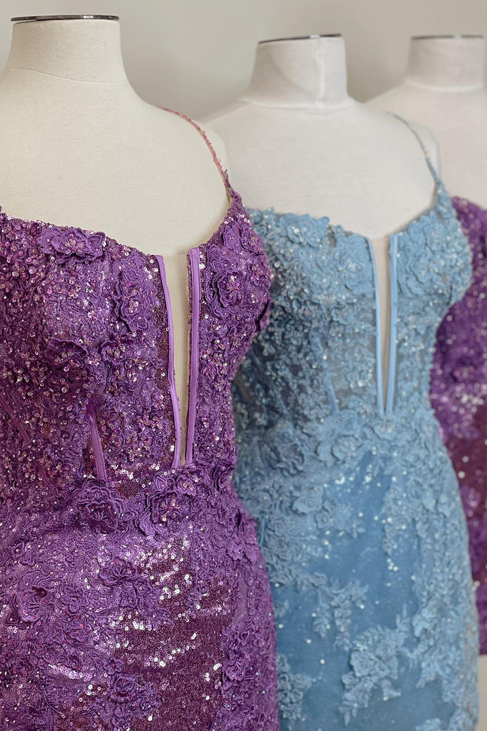 Trendy Bodycon Spaghetti Straps Purple Sequins Short Homecoming Dress with Criss Cross Back