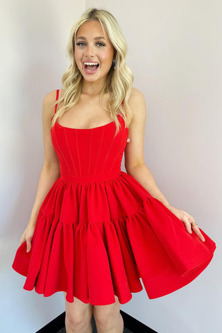 Cute A Line Spaghetti Straps Hot Pink Short Homecoming Dress with Criss Cross Back