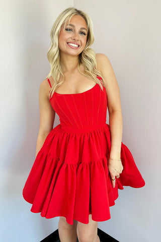 Cute A Line Spaghetti Straps Hot Pink Short Homecoming Dress with Criss Cross Back