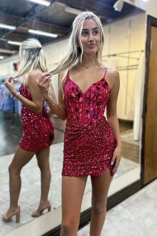 Black Spaghetti Straps Bodycon Sequins Short Corset Homecoming Dress