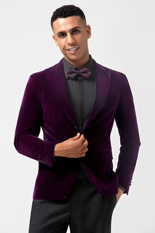 Dark Purpke Velvet Peak Lapel 2 Pieces Prom Men's Suits