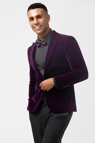 Dark Purpke Velvet Peak Lapel 2 Pieces Prom Men's Suits