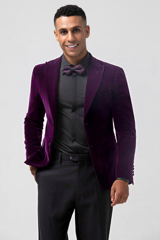 Dark Purpke Velvet Peak Lapel 2 Pieces Prom Men's Suits