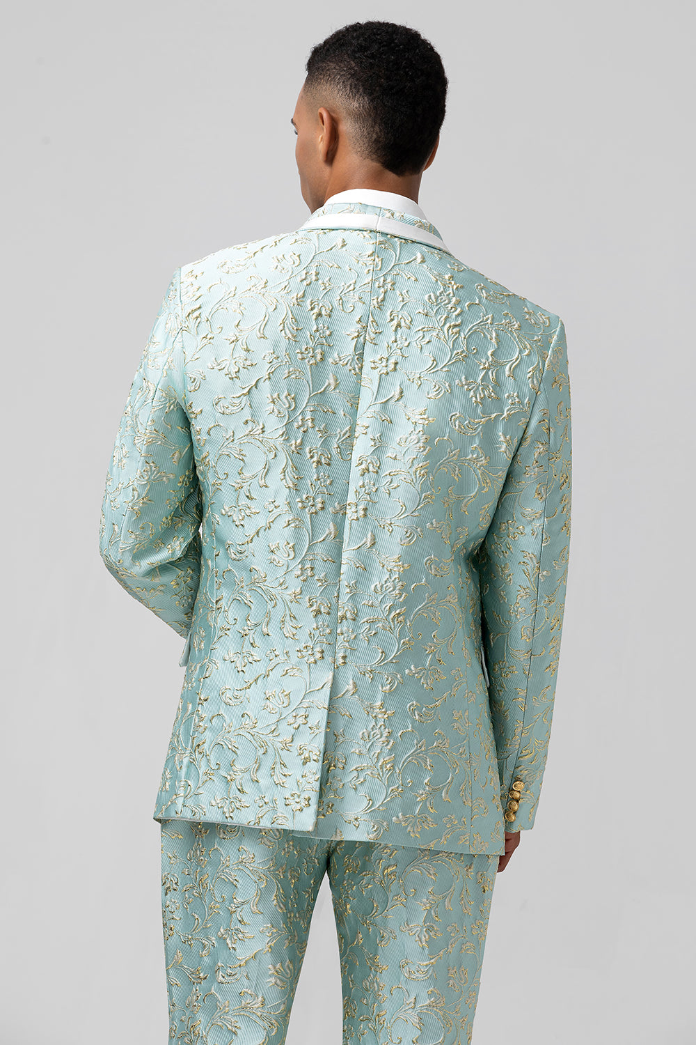 Mint Green Shawl Lapel Jacquard 2 Pieces Prom Men's Suits