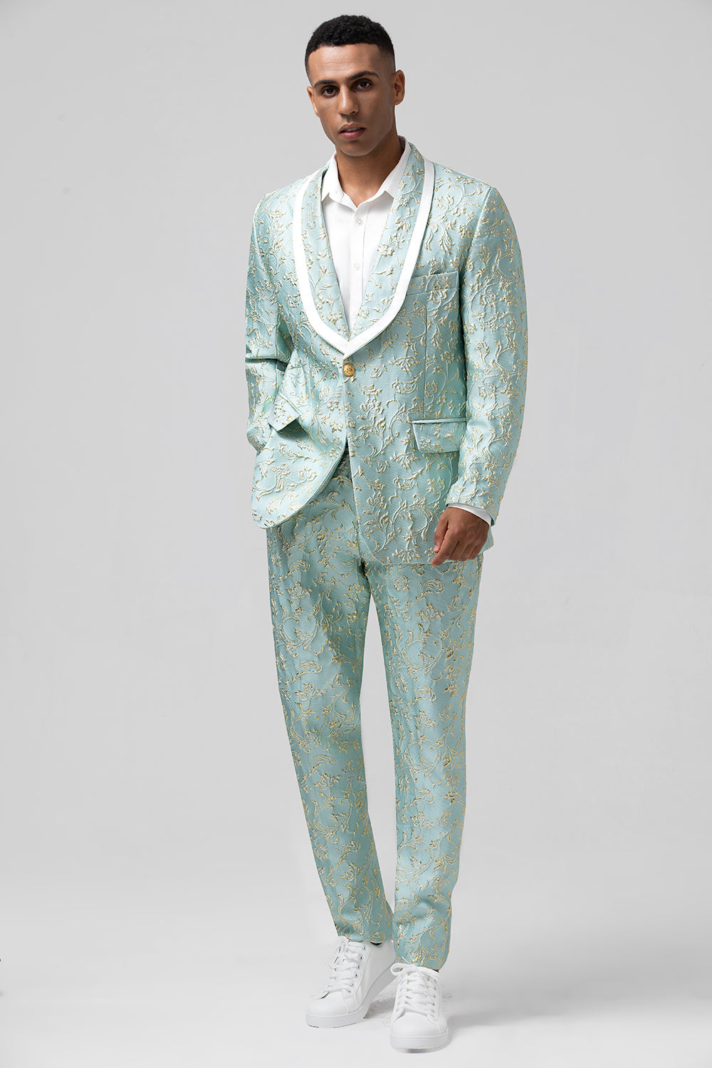 Mint Green Shawl Lapel Jacquard 2 Pieces Prom Men's Suits