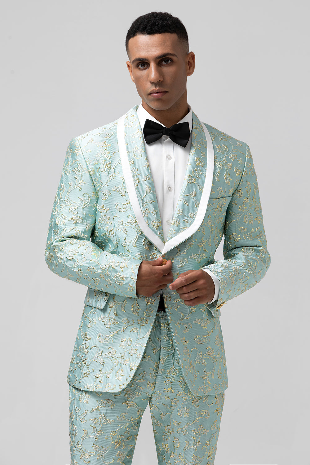 Mint Green Shawl Lapel Jacquard 2 Pieces Prom Men's Suits