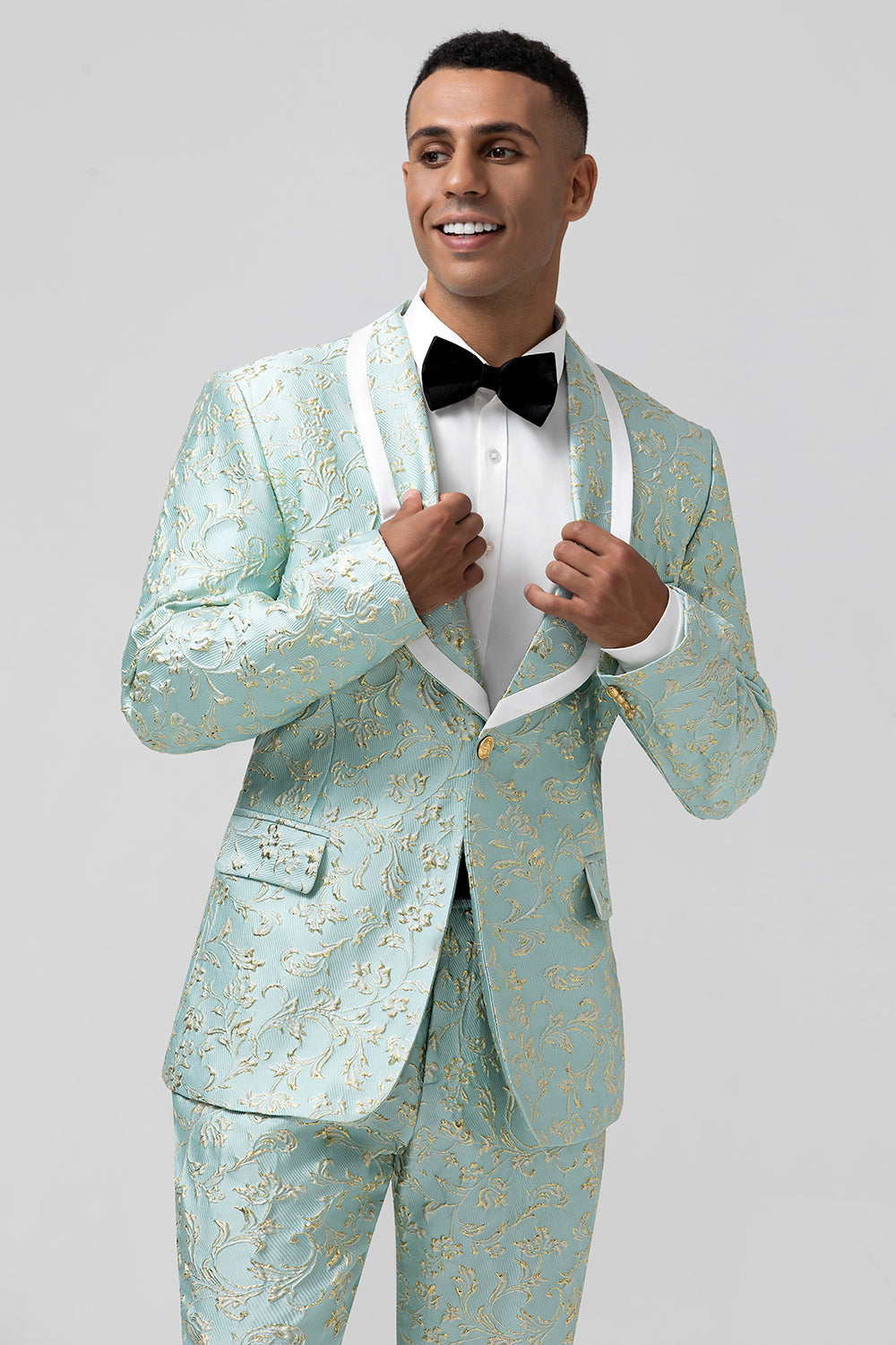 Mint Green Shawl Lapel Jacquard 2 Pieces Prom Men's Suits