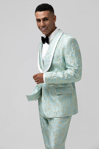 Mint Green Shawl Lapel Jacquard 2 Pieces Prom Men's Suits