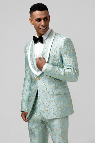 Mint Green Shawl Lapel Jacquard 2 Pieces Prom Men's Suits