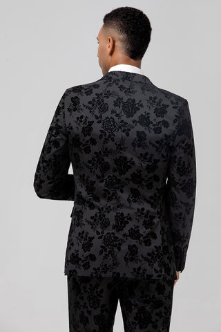 Black Jacquard Peak Lapel Slim Fit 3 Pieces Formal Prom Men's Suits
