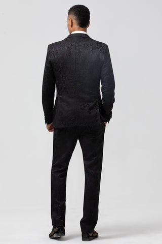 Black Peak Lapel Jacquard 3 Pieces Prom Men's Suits