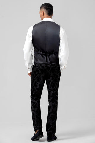 Schwarzer Jacquard Slim Fit 3-teiliger formeller Herrenanzug mit steigendem Revers