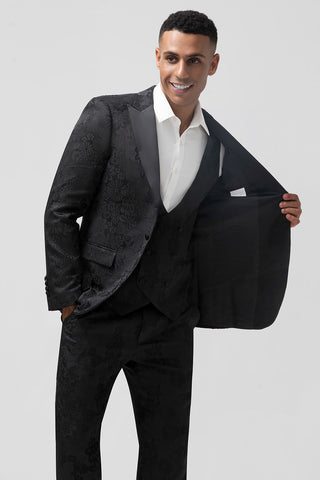 Black Peak Lapel Jacquard 3 Pieces Prom Men's Suits