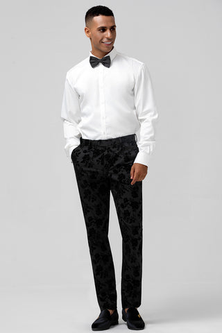 Schwarzer Jacquard Slim Fit 3-teiliger formeller Herrenanzug mit steigendem Revers