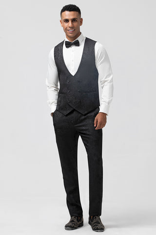 Black Peak Lapel Jacquard 3 Pieces Prom Men's Suits