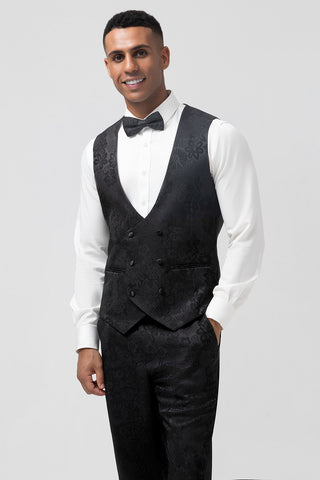 Black Peak Lapel Jacquard 3 Pieces Prom Men's Suits