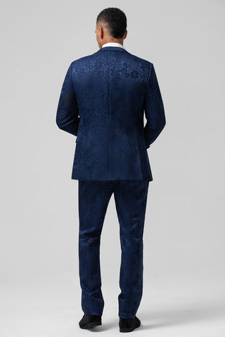 Black Peak Lapel Jacquard 3 Pieces Prom Men's Suits