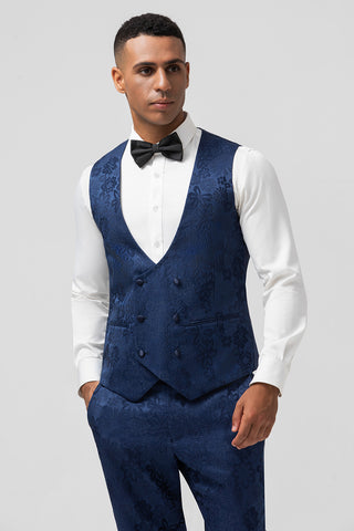 Schwarzer Jacquard 3-teiliger Ballanzug für Herren mit steigendem Revers