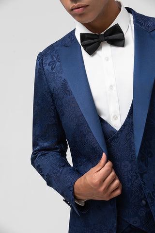 Schwarzer Jacquard 3-teiliger Ballanzug für Herren mit steigendem Revers