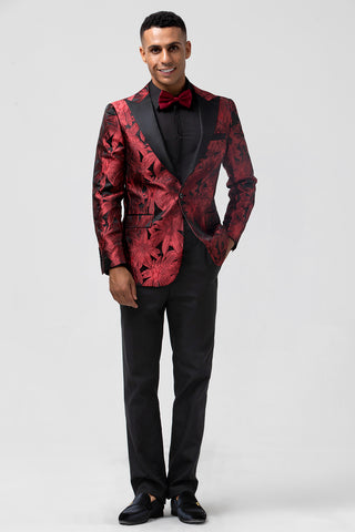  Red Jacquard Peak Lapel 2 Pieces Men's Prom Suits