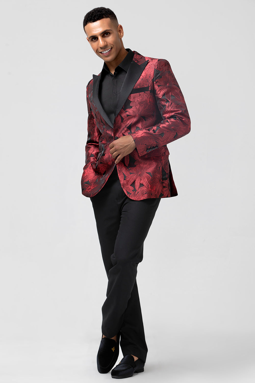  Red Jacquard Peak Lapel 2 Pieces Men's Prom Suits
