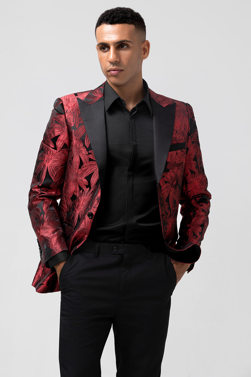  Red Jacquard Peak Lapel 2 Pieces Men's Prom Suits