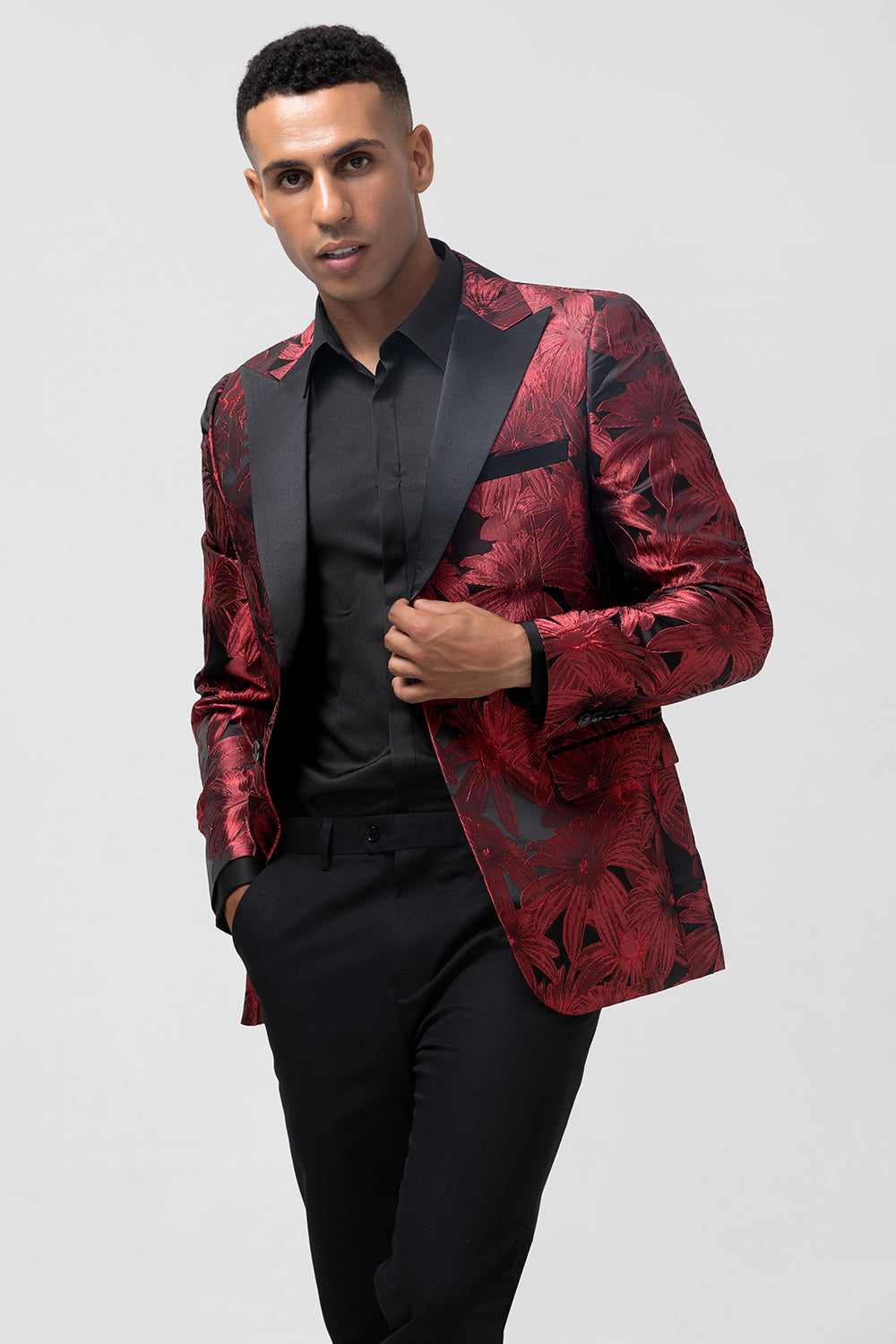  Red Jacquard Peak Lapel 2 Pieces Men's Prom Suits
