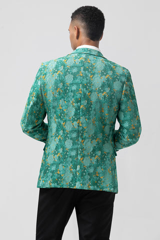 Green Peak Lapel Jacquard 3 Pieces Prom Men's Suits