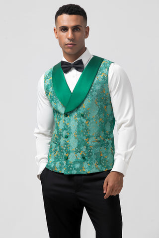 Green Peak Lapel Jacquard 3 Pieces Prom Men's Suits