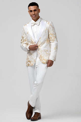Champagne Golden Jacquard Peak Lapel 2 Pieces Prom Men's Suits