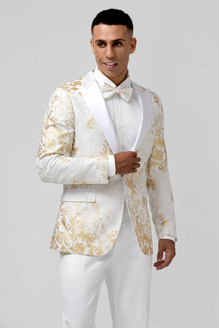 Champagne Golden Jacquard Peak Lapel 2 Pieces Prom Men's Suits