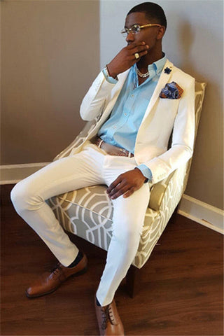 White Men's Slim Fit 2 Pieces Notched Lapel Prom Suits