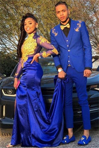 Royal Blue Slim Fit One Button Men's 2 Pieces Notch Lapels Prom Suits