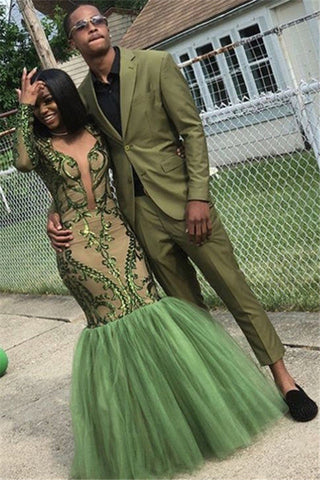 Army Green Slim Fit 2 Pieces Notch Lapels Men's Prom Suits
