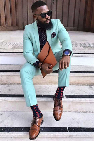 Sky Blue Slim Fit 2 Pieces Notch Lapels Men's Prom Suits
