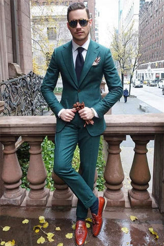 Dark Green Slim Fit 2 Pieces Notch Lapels Men's Prom Suits
