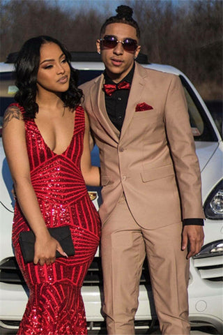 Khaki Slim Fit 3 Pieces Notched Lapel Men's Prom Suits